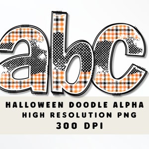 Halloween Minúsculas Doodle Alphabet Set PNG - Sublimación - Prensa de calor - Fondo transparente - Hierro encendido - Letras de Scrapbooking - Cuadros
