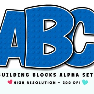 BUILDING BLOCKS Alphabet & Numbers Set PNG - Scrapbooking, Crafting, Iron On, Print, Digital Letters, Block Letters, Building Block Letters