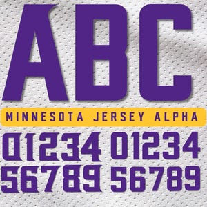 Minnesota Jersey Schriftart: Lila & Gold Alphabet, Zahlen (PNG Digital Download)