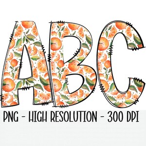Little Cutie Baby Shower Doodle Alphabet & Numbers Set PNG - Sublimación - Prensa de calor - Fondo transparente - Mandarina - Hierro en - Impresión