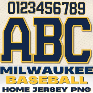 Milwaukee Baseball Jersey Font: Alphabet & Numbers PNG Kit (digital ...