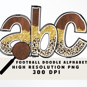 Fútbol en minúsculas Doodle Alphabet Set PNG - Sublimación - Prensa de calor - Fondo transparente - Hierro encendido - Letras de Scrapbooking - Leopardo