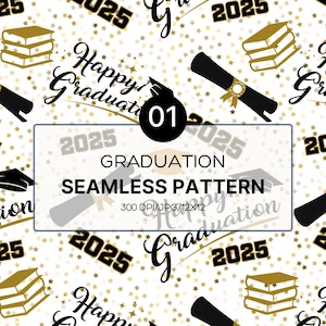 Black & Gold Graduation 2025 Seamless Pattern (Digital Download)