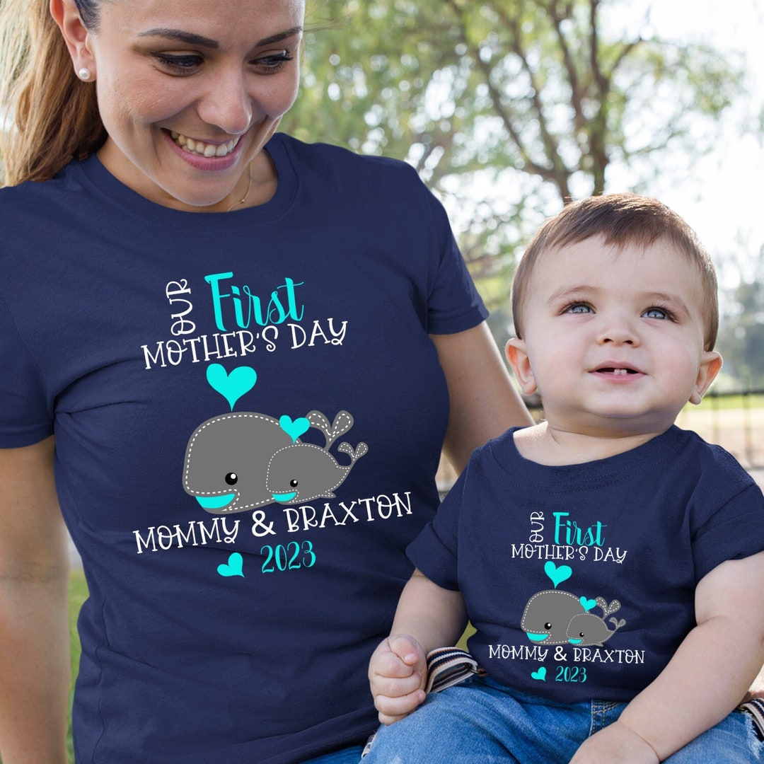 Whale Print Maglie Mamma PapÃ Figlio PERSONALISED First Mother's