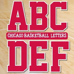 Alfabeto de basquete de Chicago, letras atléticas PNG, letras de camisa de basquete vermelhas, pretas e brancas, alfabeto de fonte esportiva PNG, kit de letras PNG