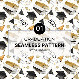 Black & Gold Graduation 2025 Seamless Pattern (Digital Download)
