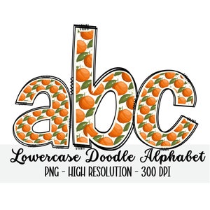 Little Cutie Doodle Alphabet Set PNG - Sublimación - Prensa de calor - Fondo transparente - Hierro en impresión - Letras de Scrapbooking - Mandarina