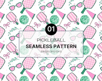 Pickleball Seamless Pattern, Pink & Green, Digital Paper (12x12)