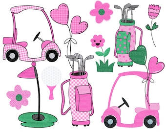 Pink Gingham Golf Clipart Set – High Resolution PNG (Digital Download)