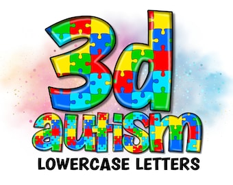 3D Autism Awareness Puzzle Letters & Numbers PNG (Digital Download)