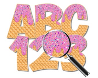 Waffle Cone Alphabet & Numbers: Sprinkles PNG Set (Digital Download)