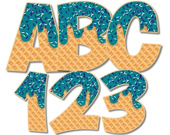 Ice Cream Sprinkles Alphabet PNG: Waffle Cone Letters, Numbers (Digital Download)