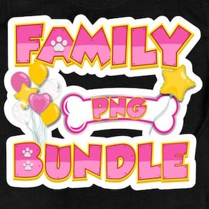 Schattige hondenmeisje verjaardag familie opstrijkbundel, transfers png, print on demand, hittepers, familiebundel, patrouille familie verjaardagsshirt png