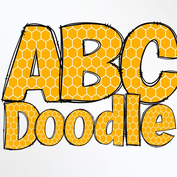 Bee Hive Doodle Letters BUNDLE PNG, Bees Alphabet PNG, Sublimation, Heat Press, Iron On, htv, Print,  Bee Doodle Alphabet Set, Doodle Letter