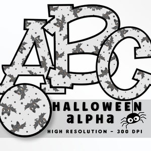 Fuente de Halloween, conjunto de letras de murciélagos lindos PNG, alfabeto de vibraciones de Halloween, sublimación, prensa de calor, planchado, HTV, impresión, conjunto alfa de Halloween