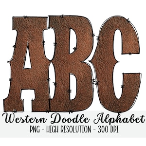 Leather Western Doodle Alphabet & Numbers Set (PNG Digital Download)