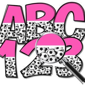 Balón de fútbol con letras y números PNG rosas, prensa térmica, planchado, HTF, impresión, alfabeto deportivo, letras para mostrar, tablón de anuncios