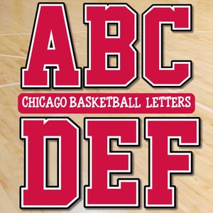 Alfabeto de basquete de Chicago, letras atléticas PNG, letras de camisa de basquete vermelhas, pretas e brancas, alfabeto de fonte esportiva PNG, kit de letras PNG