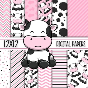 Papel Digital Cute Baby Cow - Alta Resolução - 12x12 - Scrapbooking - Cartões - Download Digital - Imprimível - Artesanato Digital - Chá de Bebê Vaca
