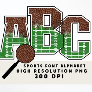 Conjunto de letras de futebol, alfabeto esportivo e números PNG - Letras de scrapbooking - Letras de bloco - Conjunto de letras de futebol de fontes esportivas - Conjunto alfa