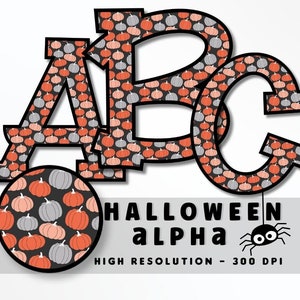 Conjunto de letras de calabazas de Halloween PNG, Alfabeto de vibraciones de Halloween, Sublimación, Prensa de calor, Plancha, HTV, Impresión, Lindas calabazas de Halloween Alfa
