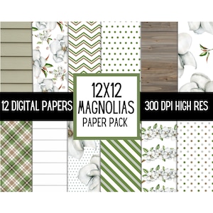 Farmhouse  Magnolias Digital Paper - High Resolution - 12x12 - Scrapbooking - Cards - Digital Download - Printable - Digital Craft - Wood