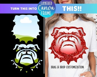 Layered Bulldog With Collar Canva Frame, Template Design, Drag & Drop Frames, Canva Frame, Editable Template, Customizable, Graphic Template