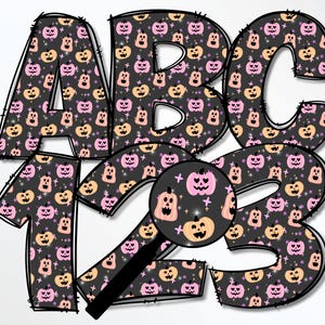 Letras PNG de garabatos de calabazas de Halloween lindas, letras con vibraciones otoñales, sublimación, prensa de calor, planchado, HTV, impresión, letras de Halloween,