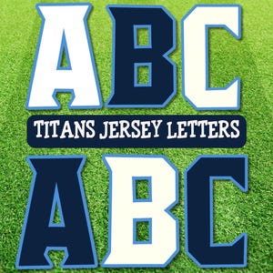 Tennessee voetbalshirt alfabet, letters sportjersey, teambrieven, blauwe jerseybrieven, voetbalshirtbrieven, afdrukbare letters