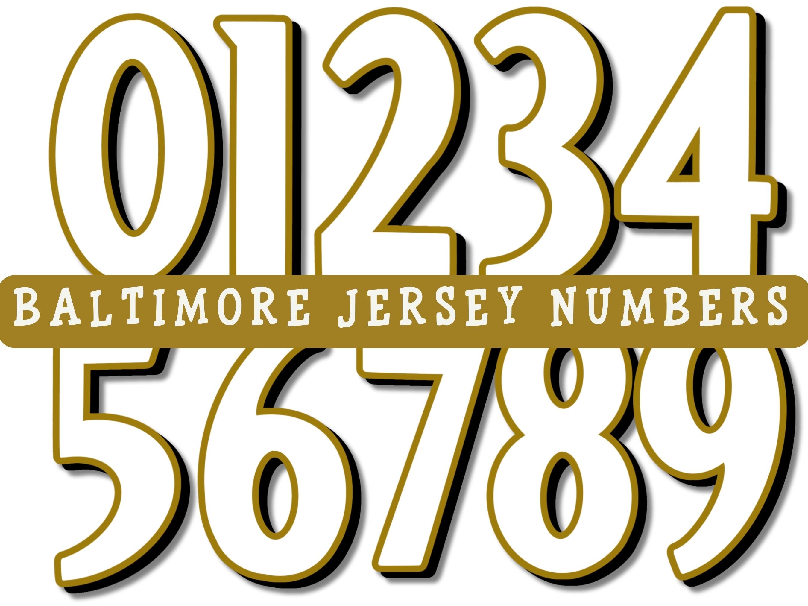 Baltimore Football Jersey Numbers PNG: Purple & Gold, 3D (digital