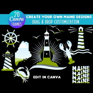 Nautical Maine Canva Frames: Drag & Drop Template Bundle (Digital Download)