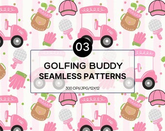 Girly Golfing Seamless Pattern: Pink & Green Digital Paper (Digital Download)