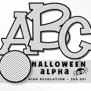 Chevron estampado Halloween Font Letter Set PNG, Alfabeto de vibraciones de Halloween, Sublimación, Prensa de calor, Hierro encendido, HTV, Impresión, Letras de Halloween