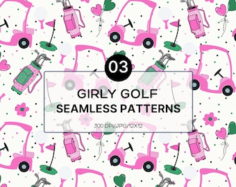 Girly Golfing Seamless Pattern: Pink & Green Digital Paper (Digital Download)