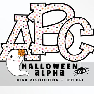 Conjunto de letras de fonte de Halloween de bolinhas PNG, alfabeto de vibrações de Halloween, sublimação, prensa térmica, ferro ligado, HTV, impressão, bolinhas Halloween Alpha