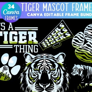 Tiger Mascot Canva Frame Bundle, Template Design Bundle, Drag & Drop Frames, Canva Frame Editable Template, Customizable, Fillable Frames