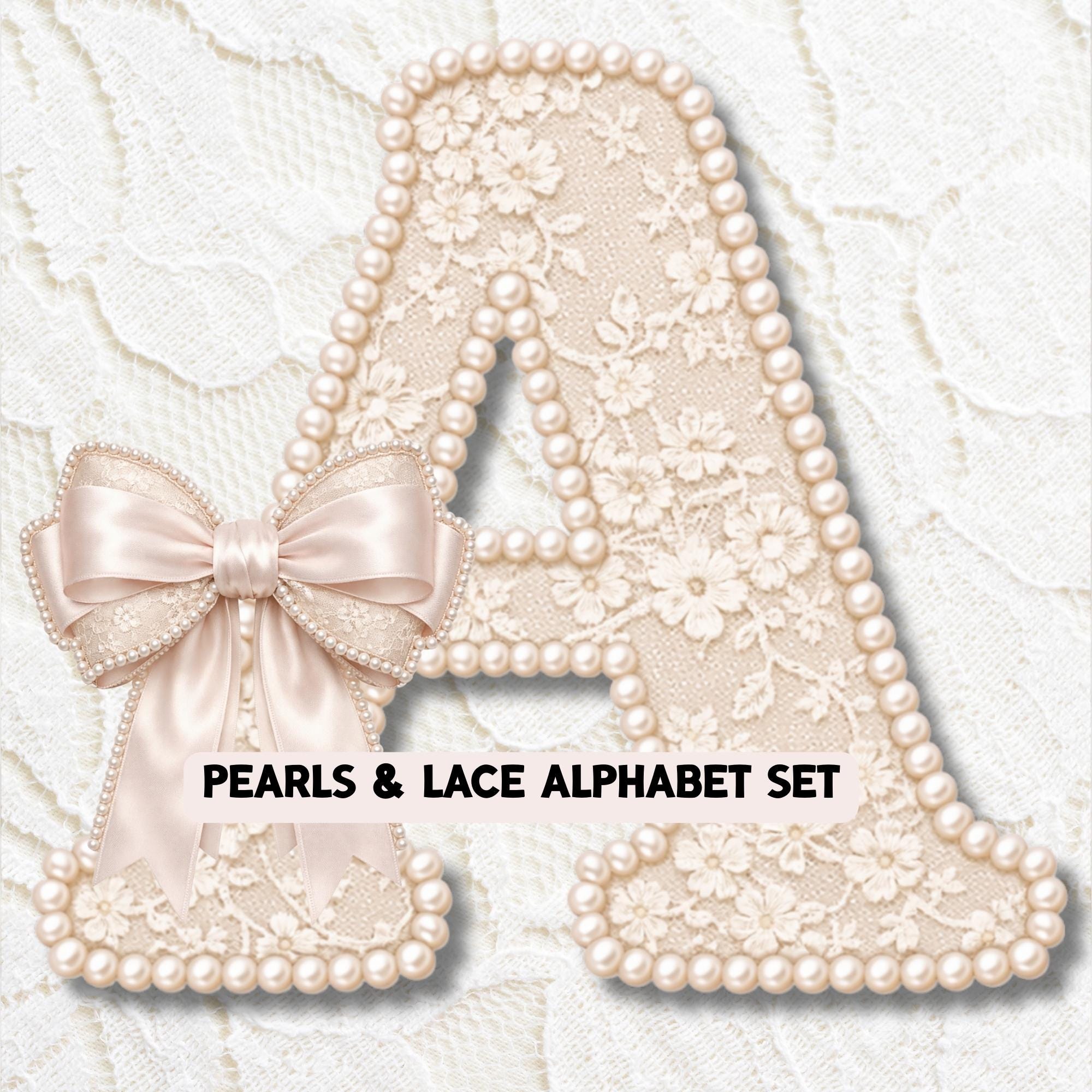 Pearls Lace Alphabet Numbers Clipart | Coquette Letter Bundle (digital ...