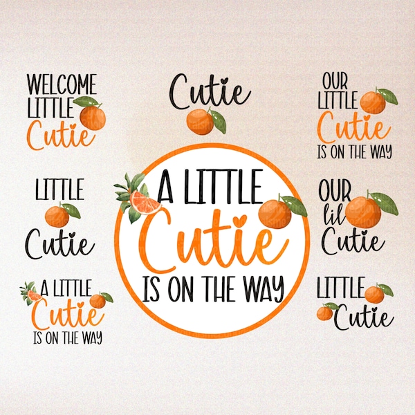 Little Cutie Baby Shower Clipart Set - High Resolution - 300dpi - PNG - Sublimation Clipart - Digital Download - Cute Tangerine Clipart