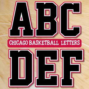 Chicago Basketball-alfabet, atletische letters png, rode, zwart-witte letters basketbalshirt, sportalfabet png, beletteringset png