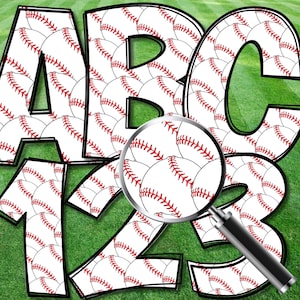 Baseball PNG Buchstaben und Zahlen, Heat Press, Aufbügeln, HTF, Print, Sport Doodle Alphabet, Display Buchstaben, Bulletin Board Zahlen