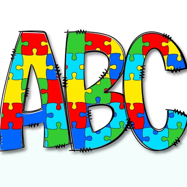 Autism Awareness Alphabet & Numbers Set PNG. Sublimation, Heat Press, Scrapbooking, Crafting, Alphabet, Iron On, Puzzle Alphabet, Primary