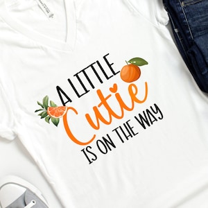 Little Cutie On The Way PNG: Tangerine Baby Shower Iron On Transfer (Digital Download)
