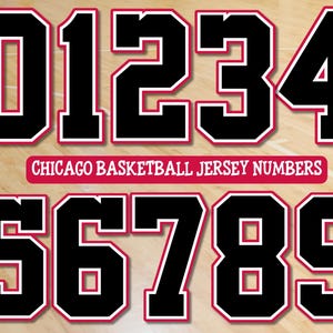 Números da camisa de basquete do Chicago, números esportivos PNG, números da camisa esportiva, kit de letras PNG, números de fontes esportivas, fonte atlética PNG