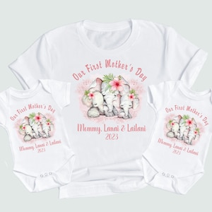 MOM OF TWIN T-shirt per la prima festa della mamma per ragazze - Body - Camicie per la festa della mamma - Camicie abbinate mamma e me - Mamma e elefantini