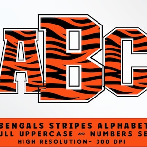 BENGALS STRIPES Alphabet & Numbers Set PNG - Scrapbooking Letters - Block Letters - Sports Font Football Letters Set - Football Alphabet
