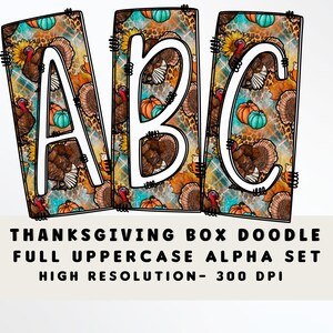 Thanksgiving Doodle Alphabet PNG: Fall Box Letters (Digital Download)