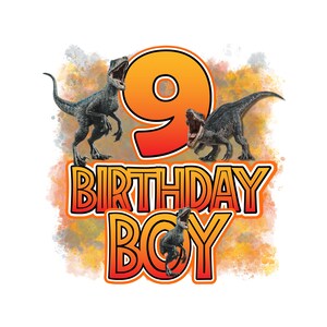 Dinosaure neuvième anniversaire PNG Sublimation Design pour le fer sur les transferts, impression à la demande, T-shirts, presse à chaud - Télécharger - Anniversaire de dinosaure