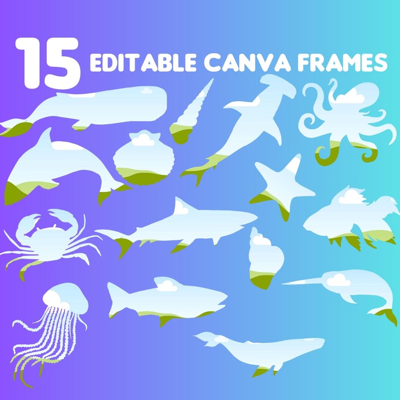 Sea Animals Canva Frames: Drag & Drop Template (digital Download ...