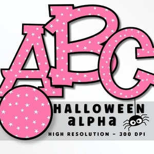 Conjunto de letras de fuente de Halloween rosa PNG, Alfabeto de vibraciones de Halloween, Sublimación, Prensa de calor, Hierro encendido, HTV, Impresión, Pastel Halloween Alpha