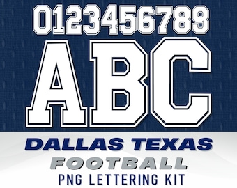 Dallas Texas Football Letters PNG: Layered White Sports Jersey Alphabet (Digital Download)